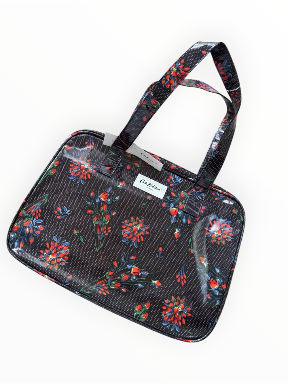 Cath Kidston NWT midscale navy Floral Vinyl Tote cotton oil cloth